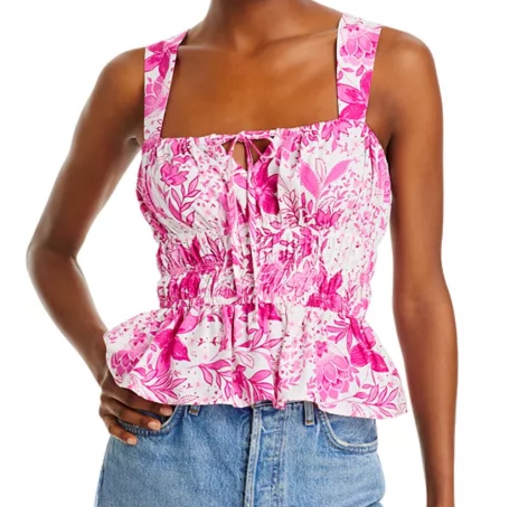 AQUA Cotton Sleeveless Smocked Floral Print Top Size S
